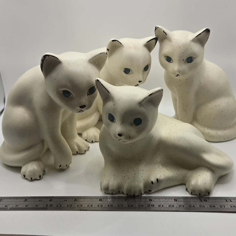 Vintage Flambro Speckled Ceramic Cat Figurines (Set of 4)